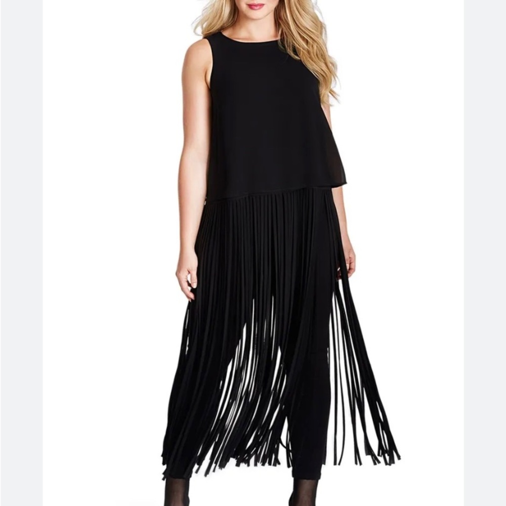Woman’s Plus Size Runway Piece MYNT 1792 Black Fringe Blouse SZ X 12W